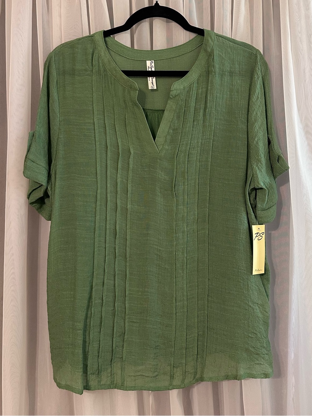 Perseption Concept Green Pintuck Split-Neck Lightweight Top Size XL